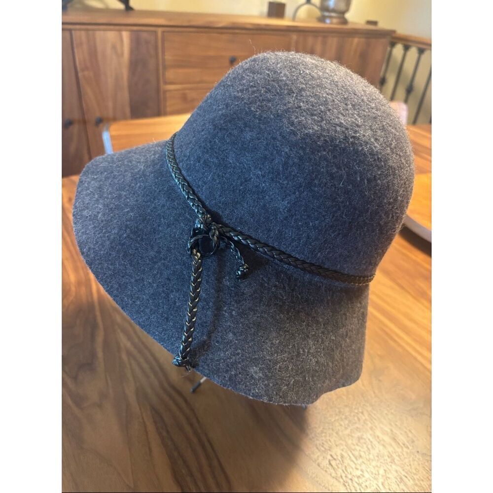 Coldwater Creek Charcoal Felt Floppy Hat with Braided Band